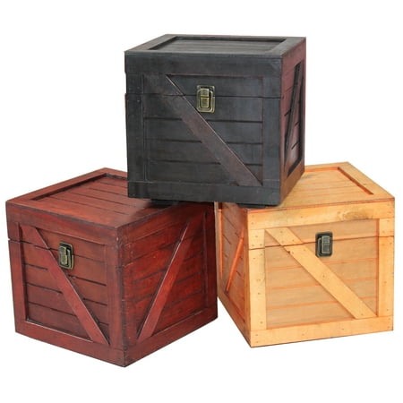 Wooden Stackable Treasure Chest Cargo Crate Style Set Of 3 Colors