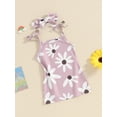thumbnail image 3 of FEORJGP Little Girl 2 Piece Summer Outfits 3M 6M 1T 2T 3T 4T Kids Square Neck Camisole Tie Up Spaghetti Strap Floral Dress + Flower Print Headband Infant Toddler Cute Casual Set, 3 of 8