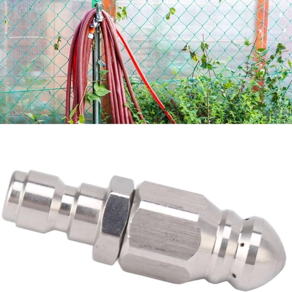 Sewer Jet Nozzle, 5000 PSI Stainless Steel Drain Cleaning Nozzle, 1/4 Inch Quick Connect, 1 Front & 6 Rear Jets High‑Pressure Pipe Unclogging Tool