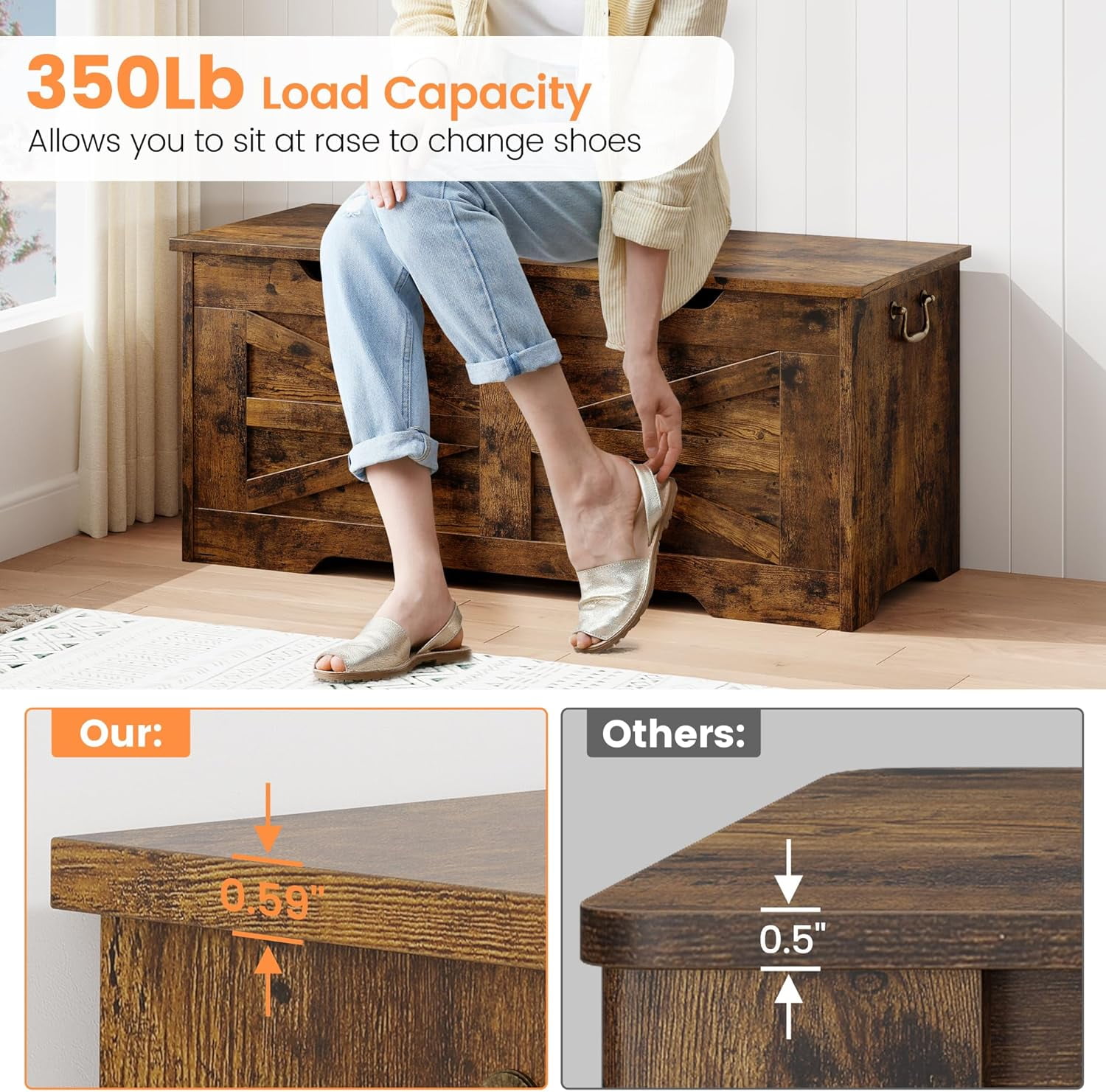 Storage Chest, 39.4" Toy Chest for Boys Girls, Kids Wood Large Toy Box, Storage Bench with Safety Hinge, Farmhouse Storage Trunk for Entryway, Living Room, Bedroom, Playroom, Retro