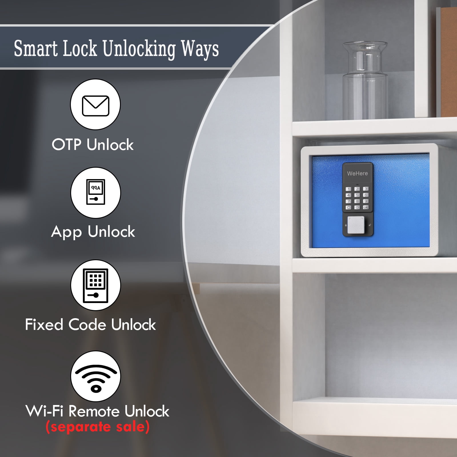 WeHere Safe Box with Smart Lock, 4-Ways Unlocking, Storage Money, Jewelry for Home, 0.45 Cubic feet