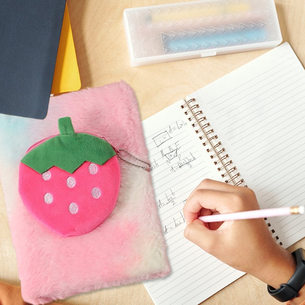 A5 Spiral Notebook Plush Fruit Notebook with Wallet, Funny Cartoon Journal, A5 Memoir Diary Notepad for Work Study Diary