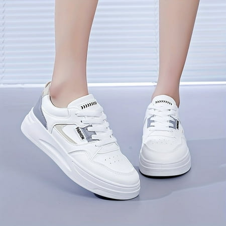 

SHZHYUESONGKJ Stylish Women‘s Casual and Fashionable Low Top Lace-Up Skate Shoes with Unique Letter Patch Design and Color Block Detail