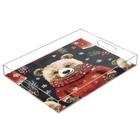 

Acrylic Tray 15.7*11.8*1.9 Inch Transparent Tray Food Tray Tea Cup Tray Serving Trays Cosmetics Storage Kitchen Table Bathroom Sundry Storage Little Bear in Red