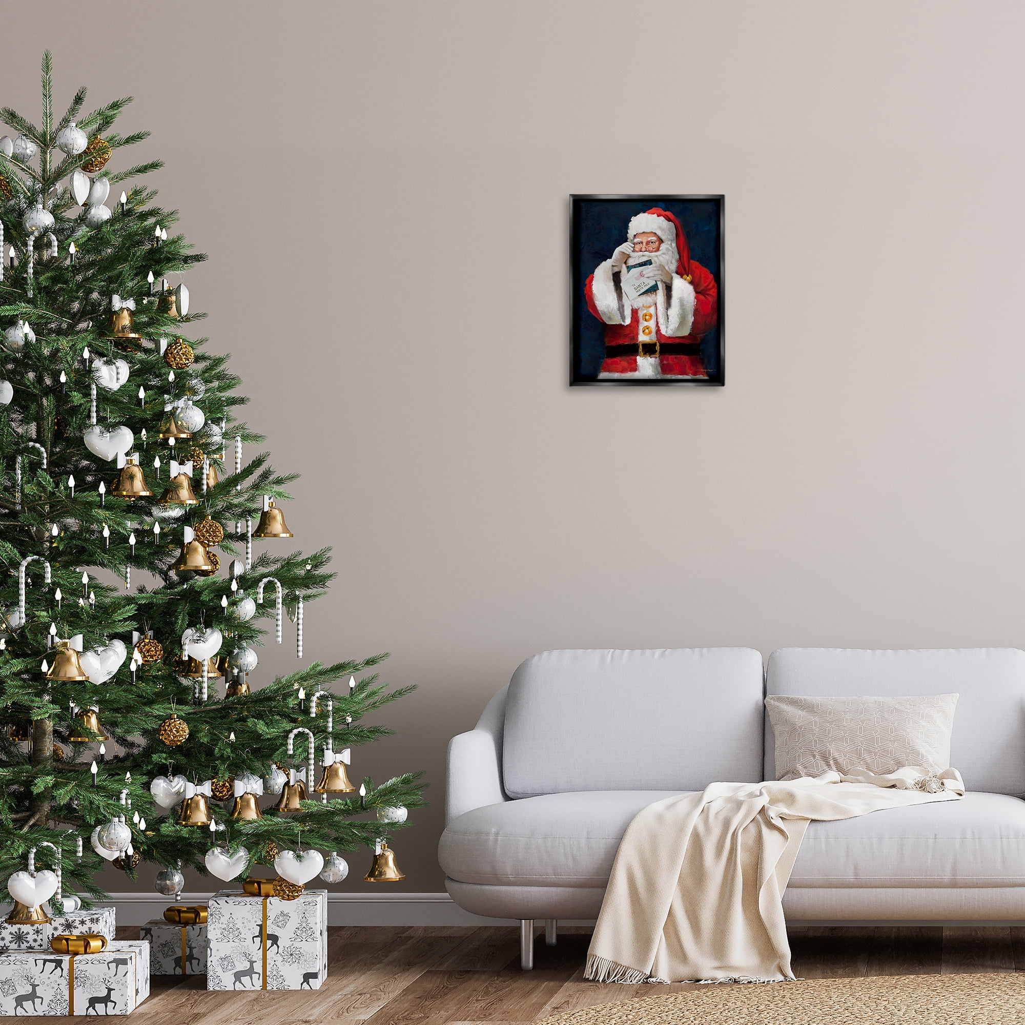 Stupell Industries Santa & Christmas Mail Holiday Painting Black Floater Framed Canvas Art Prints Wall Art, 17 x 21