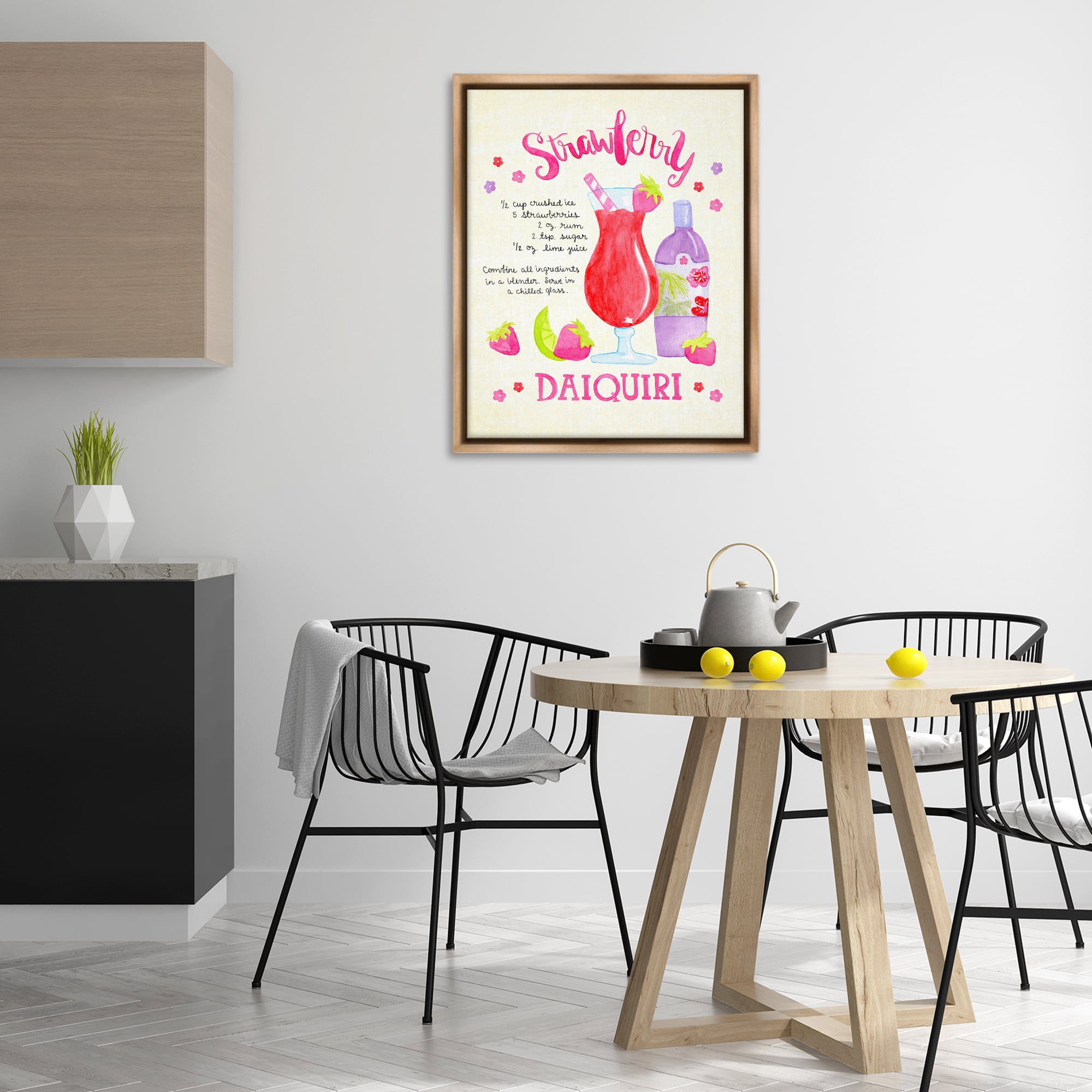Stupell Industries Strawberry Daiquiri Recipe Food & Beverage Painting Brown Floater Framed Canvas Art Print Wall Art, 25 x 31