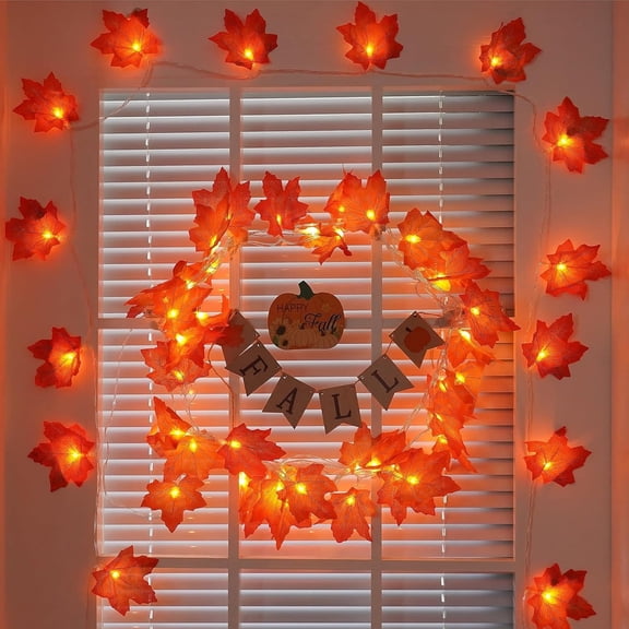 OriginalSourcing 2 Pack Maple Leaf String Lights, 14.7 FT 30 LED Battery Operated Fall Garland Lights for Thanksgiving Halloween Autumn Home Decor