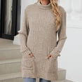 thumbnail image 2 of Diufon Womens Cotton Sweaters Solid Color Blouses High Neck Long Sleeve Pullover Tops with Pockets, 2 of 5
