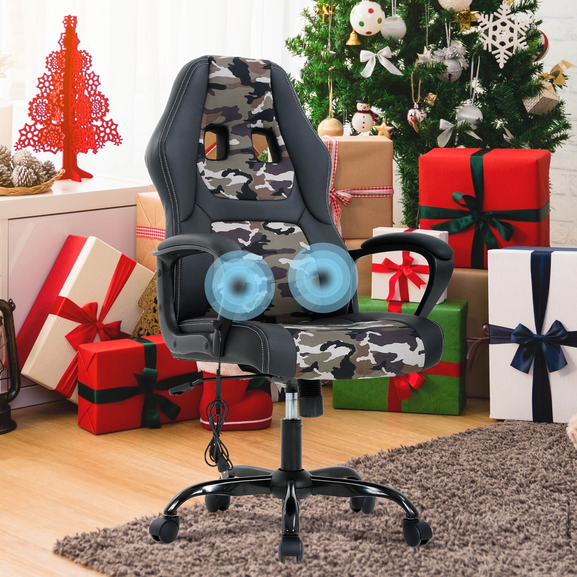 YRLLENSDAN Ergonomic High-Back PU Leather Massage Gaming Chair, Camo