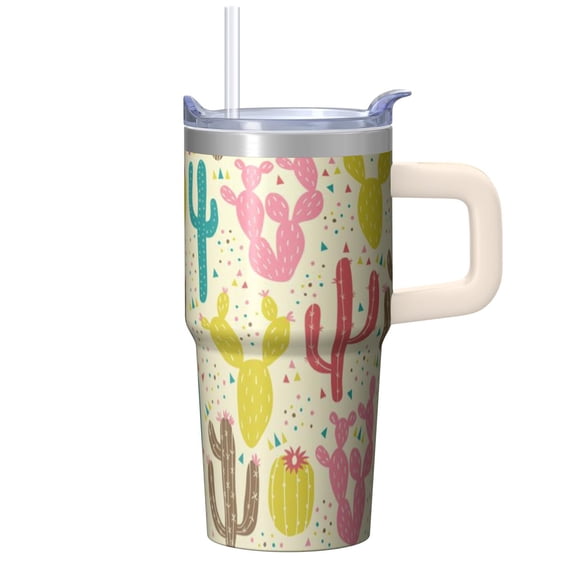 20oz Stainless Steel Tumbler with Plants Design, Double Wall Insulated Coffee Travel Mug with Handle Leak Proof Straw Lid