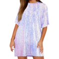 thumbnail image 2 of Women's Loose Fit Sequin Mini Dress, Crew Neck Front Deep V Back Sparkly Party Dress, Relaxed Fit Glitter Dress for Club Night Out Blue L, 2 of 6