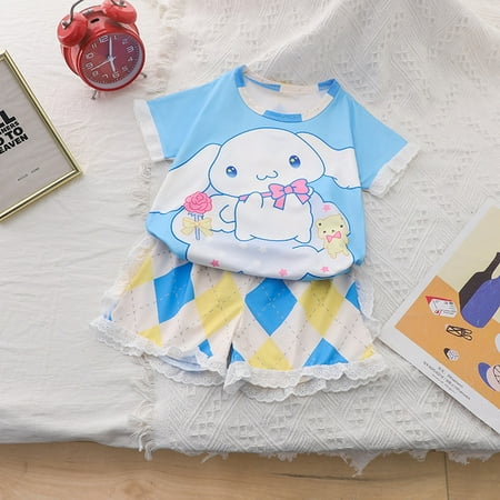 Pyjama Mince à Manches Courtes pour Enfant Ensemble Deux Pièces Kawaii Sanrios Hello Kittile Kuromi Cinnamoroll pour l‘Été pour la Maison