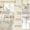 thumbnail image 5 of Upholstered Fabric Vanity Bench Seat, Makeup Stools for Vanity, Square Tufted Ottoman Bench with Carved White Legs for Bedroom Living Room, Linen Color, 5 of 12