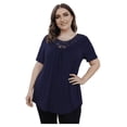 thumbnail image 6 of FOLUNSI Women's Plus Size Summer Tops Short Sleeve Lace Pleated Blouses Tunic Tops M-4XL, 6 of 9