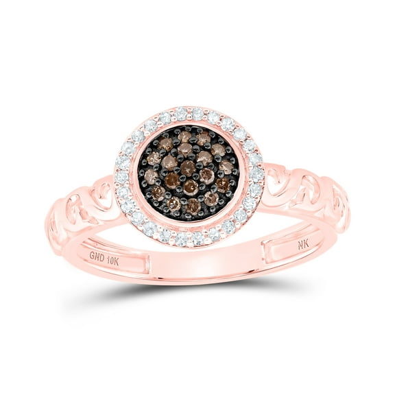 10K Rose Gold Womens Round Brown Diamond Cluster Ring 1/4 Cttw, Womens Size: 5-10