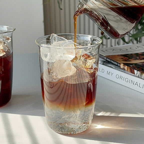 Glass Cups Highball Drinking Glasses, Drinkware Glasses Set, Cute Tumbler Cup, Kitchen Glasses for Iced Coffee, Water, Beer, Cocktail, Easy to Clean Transparent Glass Breakfast Cup