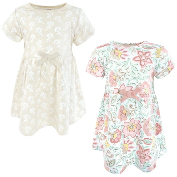 Touched by Nature Girls Organic Cotton Short-Sleeve Dresses, Traditional Floral, 0-3 Months