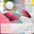 thumbnail image 2 of 3 Piece Teal Pimk Ombre Duvet Cover Set Twin Size,Microfiber Comforter/Quilt Cover with Corner Ties and 2 Pillowcases,Modern Geometric Striped Abstract Art All Season Soft Bedding with Zipper Closure, 2 of 8