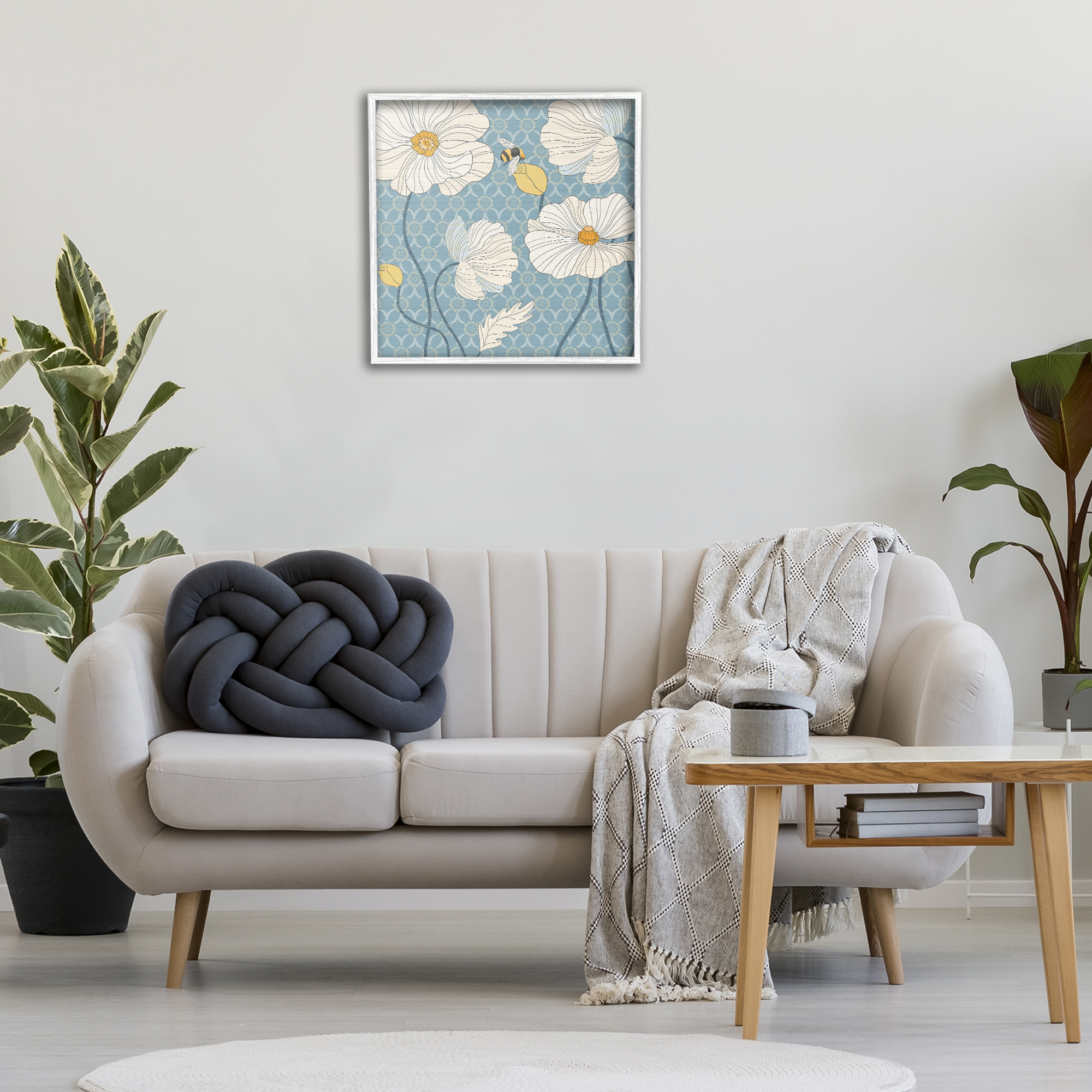Stupell Industries Wild Poppies & Bee Botanical & Floral Painting White Framed Art Print Wall Art, 24 x 24