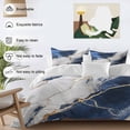 thumbnail image 3 of 3 Piece Marble Navy Blue Duvet Cover Set Twin Size,Microfiber Comforter/Quilt Cover with Corner Ties and 2 Pillowcases,Abstract Gold White Brick Stone Motif All Season Bedding with Zipper Closure, 3 of 8