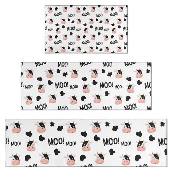 White Cow Black Spot Moo Pattern Kitchen Rugs Sets Of 3,Kitchen Runner Rugs Non Skid Washable,Decorative Kitchen Floor Mats for Kitchen,Sink,Laundry,17"x30" 17"x47" 17"x59"