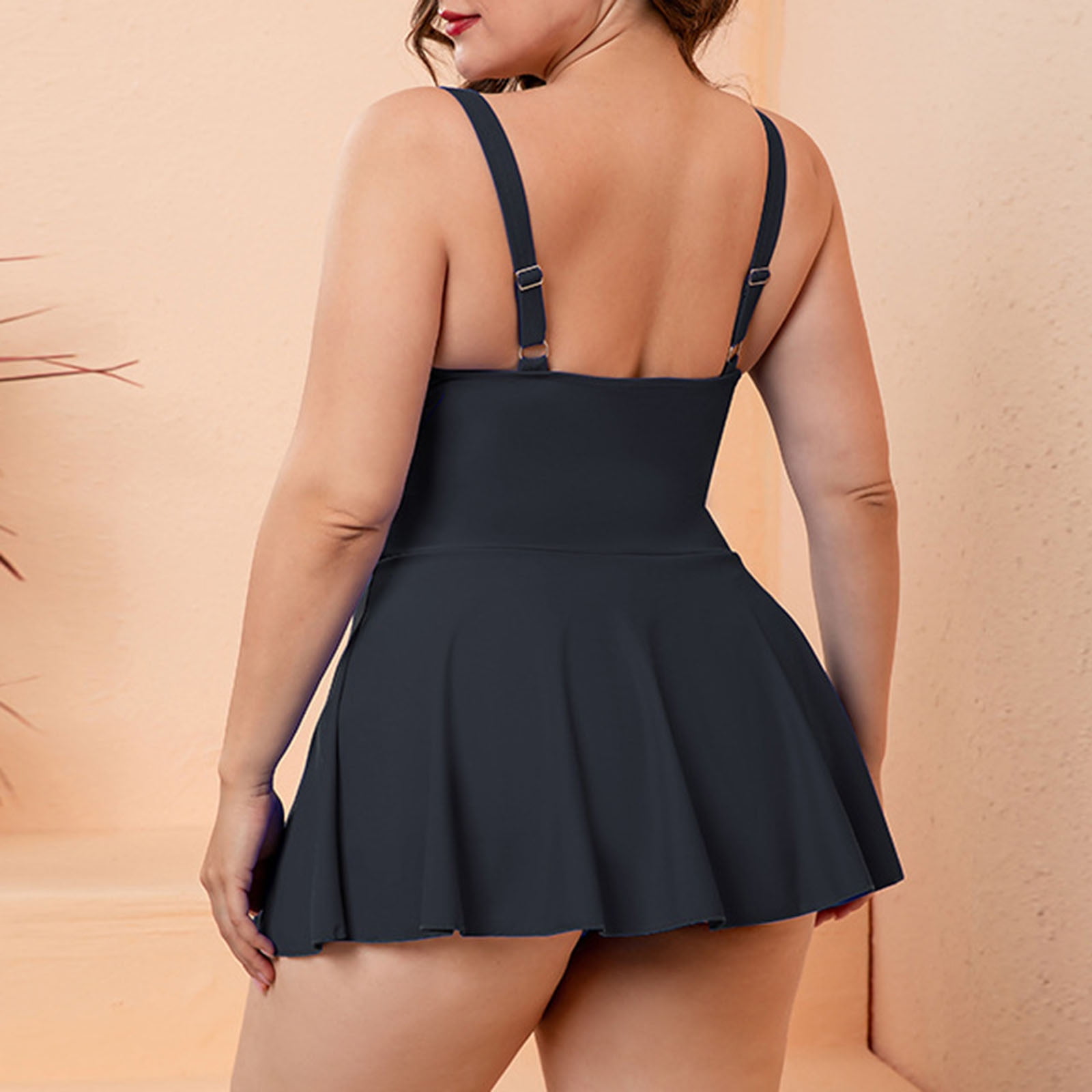 UPPADA Women One Piece Swimsuit Dress Halter Wrap Bathing Suit Ruched Retro Swimdress Bathing Suit V Neck A Line Skirt Crossover Modest Bathing Suits Black,M