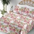 thumbnail image 3 of Ambesonne Floral Fitted & Flat Sheet with Shams 4 Pcs Set, Blossom Foliage Tropical, King, Raspberry and Pistachio Green, 3 of 5