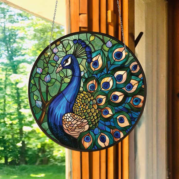Acrylic Window Hanging, Majestic Peacock in 2D Stained Glass Style, Perfect for Elegant and Nature-Inspired Decor