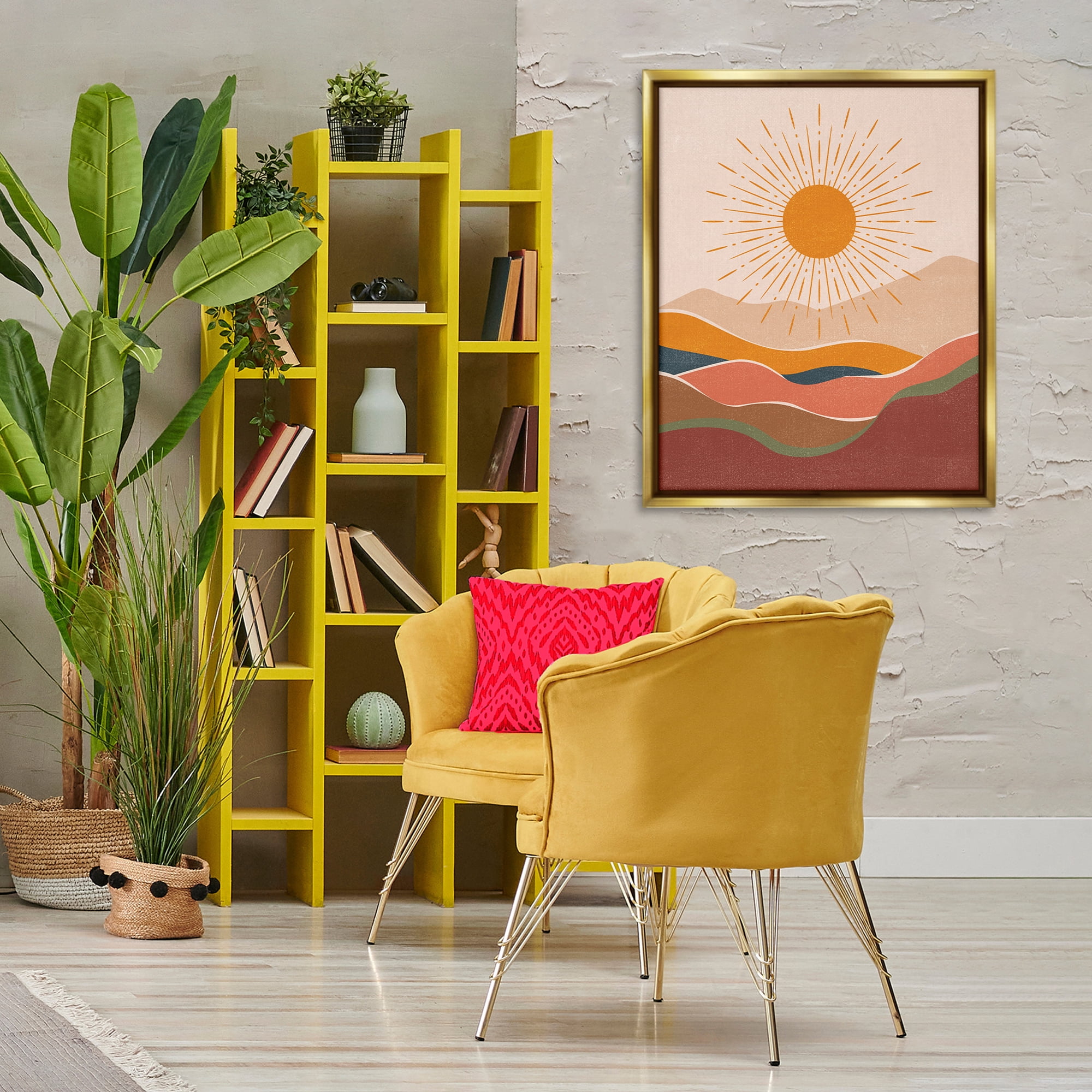 Stupell Industries Earthtone Desert Sun Landscape & Nature Painting Gold Floater Framed Canvas Art Print Wall Art, 25 x 31