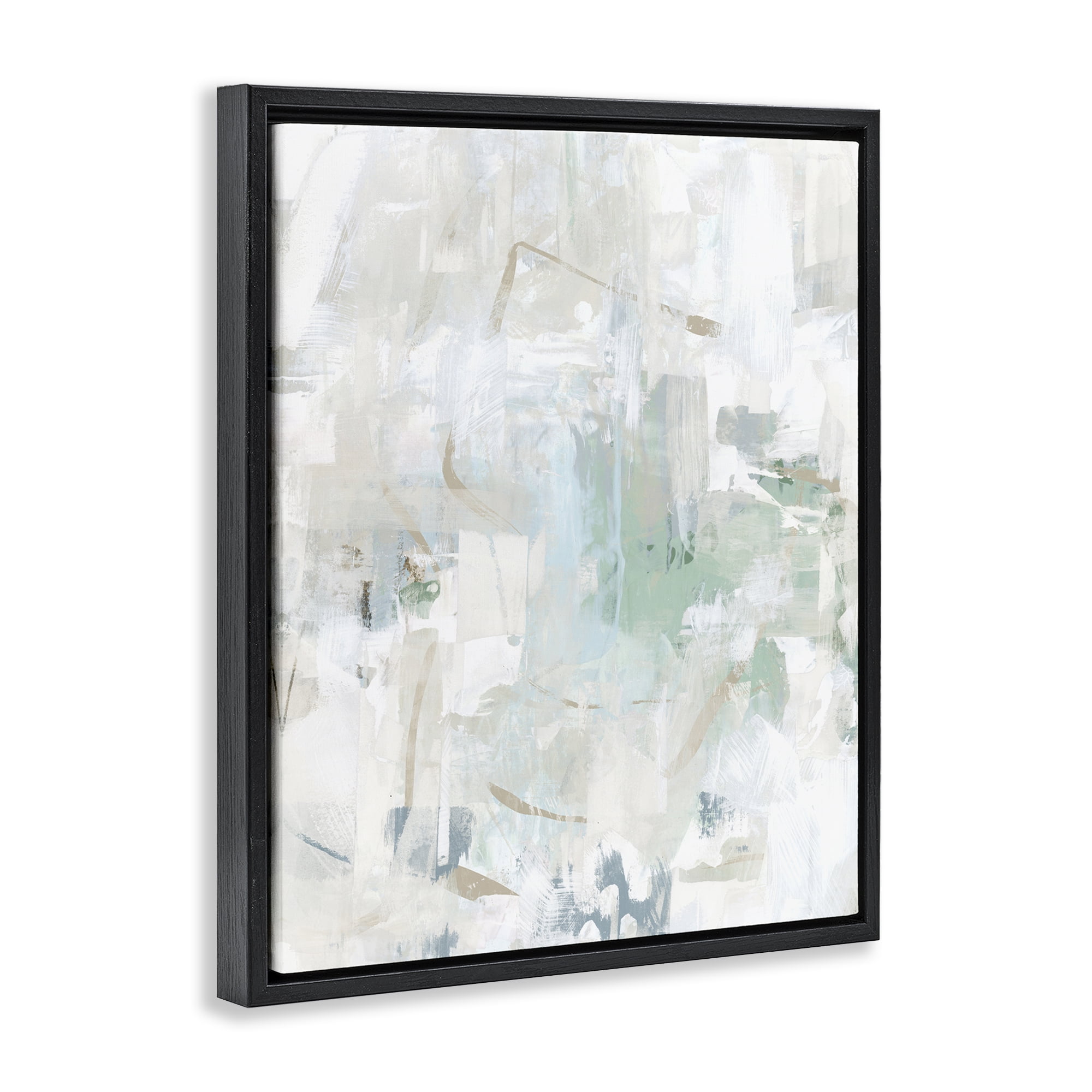 Stupell Industries Faded Abstract with Green Abstract Painting Black Floater Framed Canvas Art Print Wall Art, 25 x 31