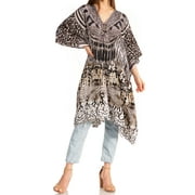 Sakkas Zeni Women's Short sleeve V-neck Summer Floral Print Caftan Dress Cover-up - TRW396-White - One Size