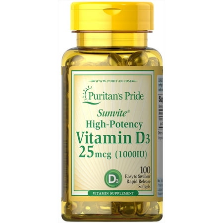 Puritan's Pride Vitamin D3 1000 IU, Softgels, 100 Ct