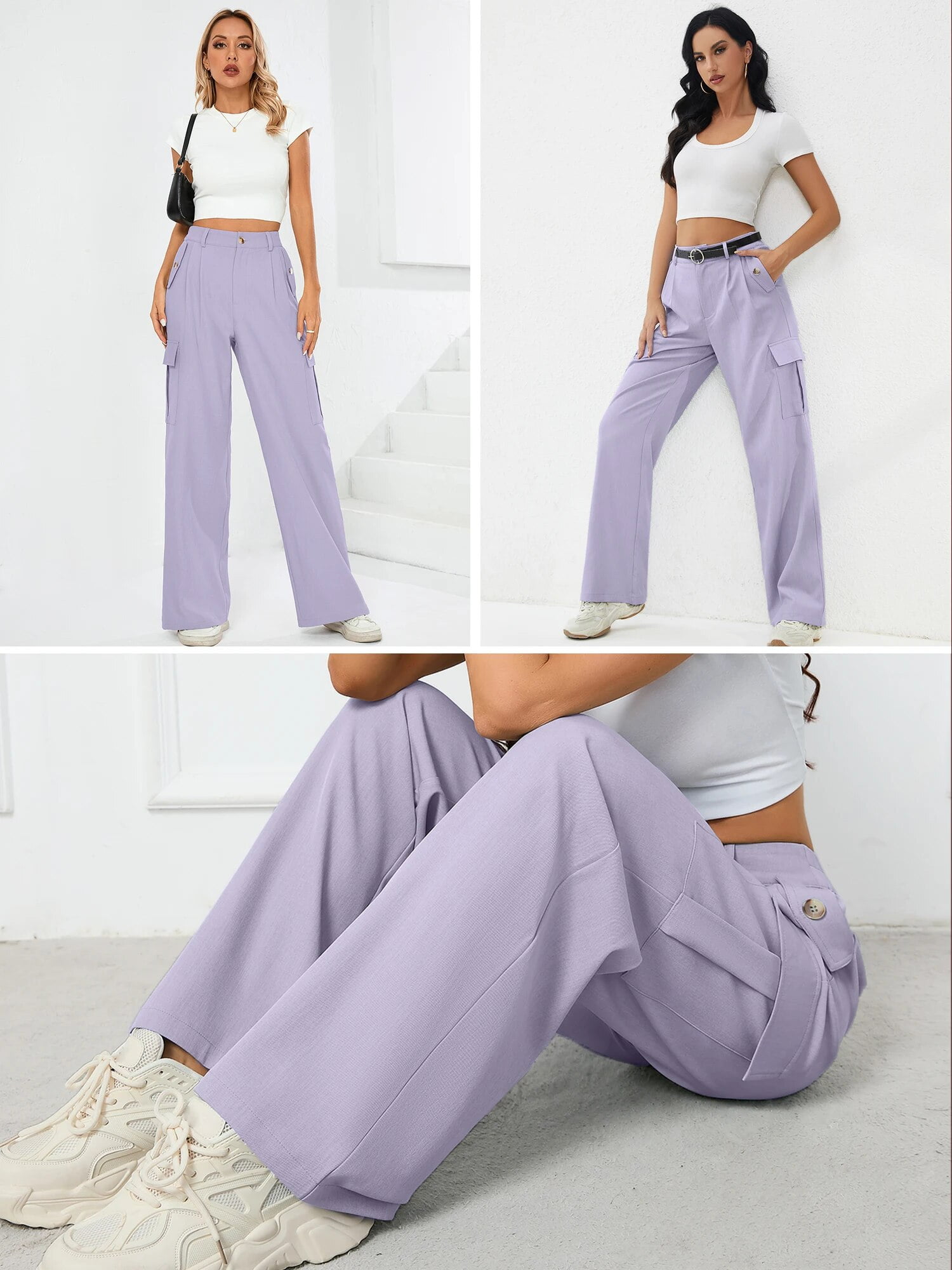 SDCVRE Pantalones de chándal de Mujer Street Loose Casual Ladies Slimming  Drape Casual Wide-Leg Pants Pants Retro Woman Clothes,Purple,XL :  : Moda