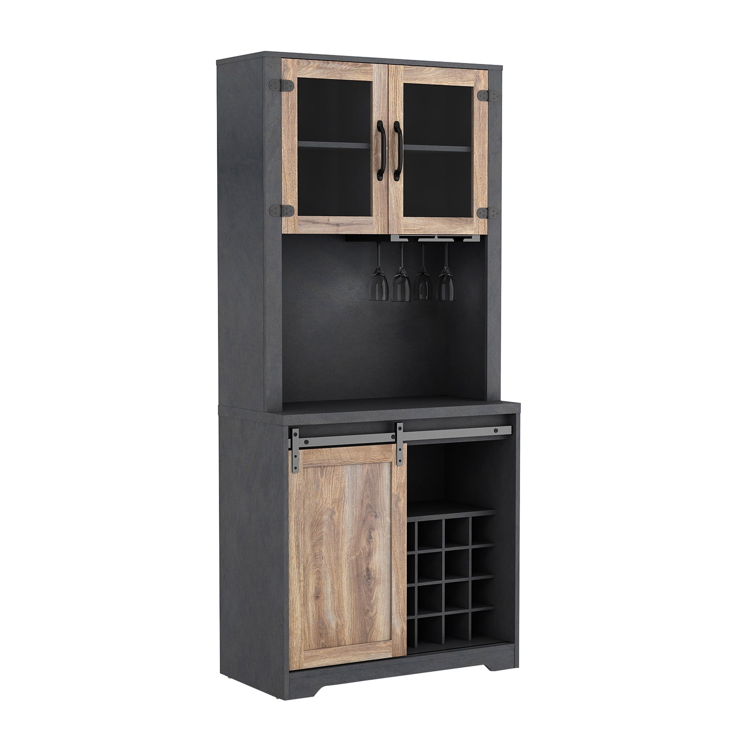 Kadyn 31 Inch Farmhouse Barn Door Bar Cabinet, Kitchen Buffet Storage Cabinet for Dining Room, Black Particle Board Coffee Bar Cabinet Kadyn 31 Inch Farmhouse Barn Door Bar Cabinet, Kitchen Buffet Storage Cabinet for Dining Room, Black Particle Board Coffee Bar Cabinet