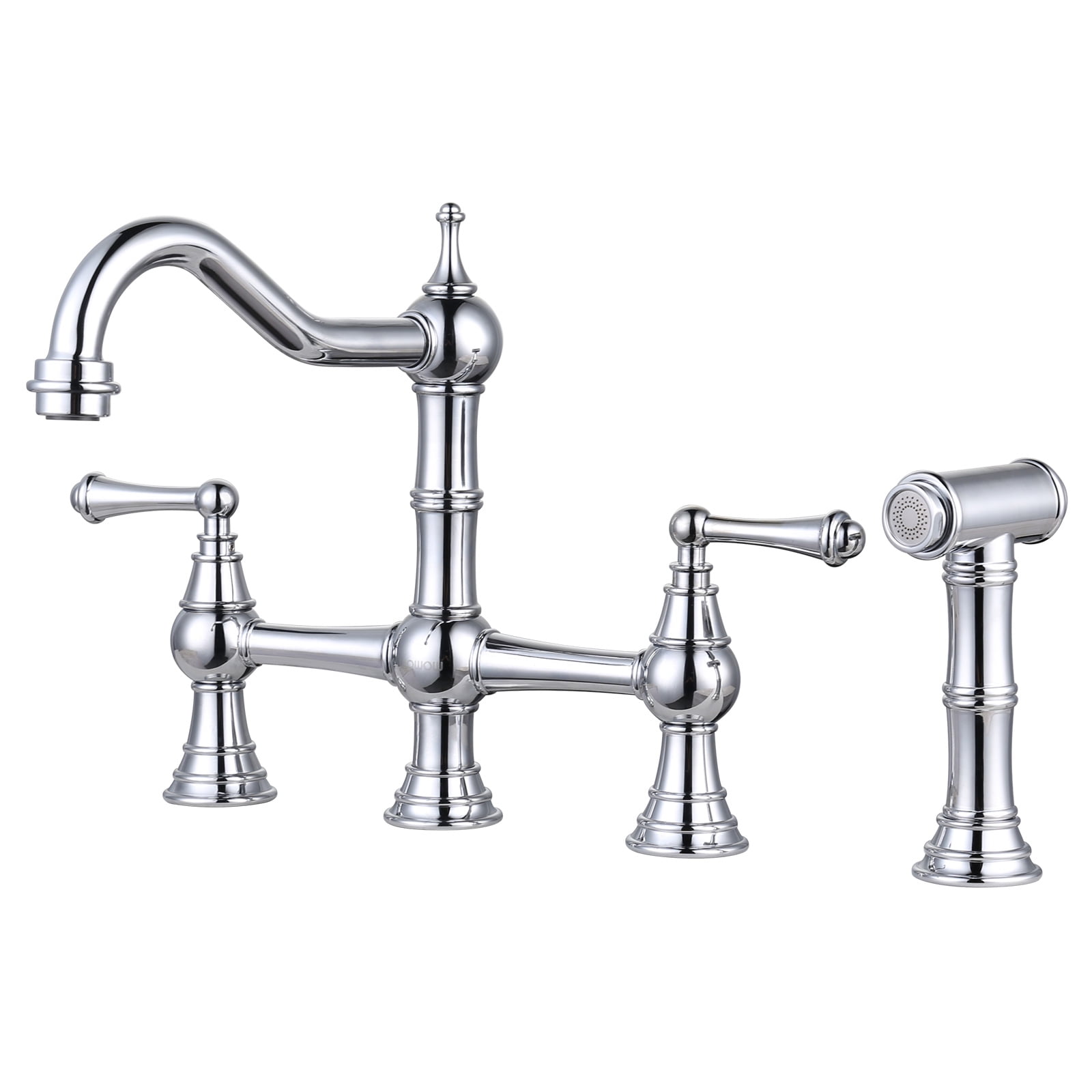 WOWOW 4 Hole Kitchen Faucet with Sprayer 8 inch Centerset Chrome Brass
