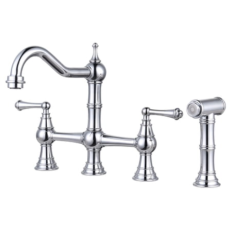 WOWOW 4 Hole Kitchen Faucet with Sprayer 8 inch Centerset Chrome Brass Bridge Kitchen Faucet