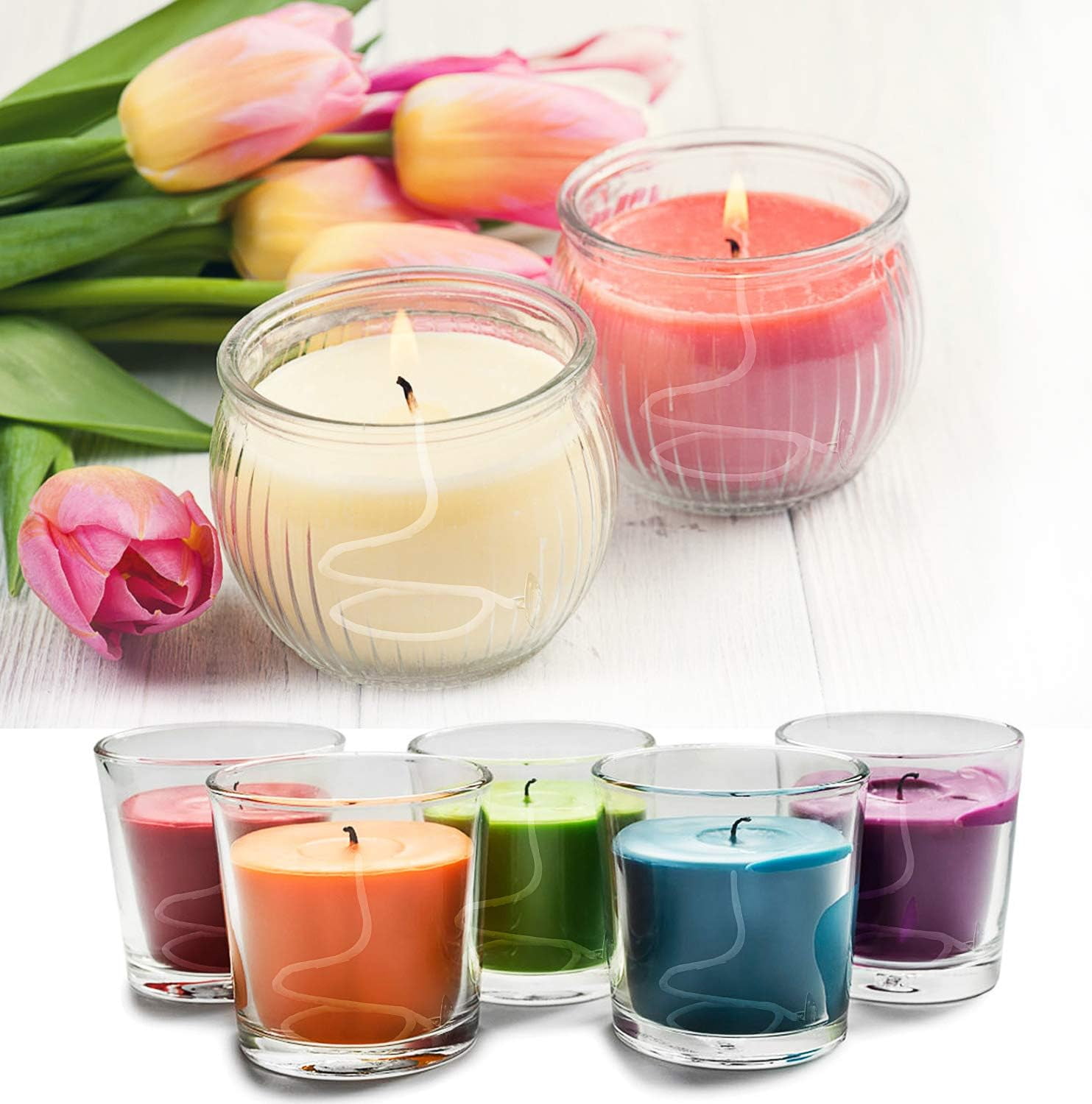 ZHUYING Candle Wicks 50Pcs 3.5 inch ,50Pcs 6 inch ,50Pcs 8 inch with 30Pcs Candle Wick Stickers and 10 Pcs Wooden Candle Wick Centering Device for Soy Beeswax Candle Making and Candle DIY