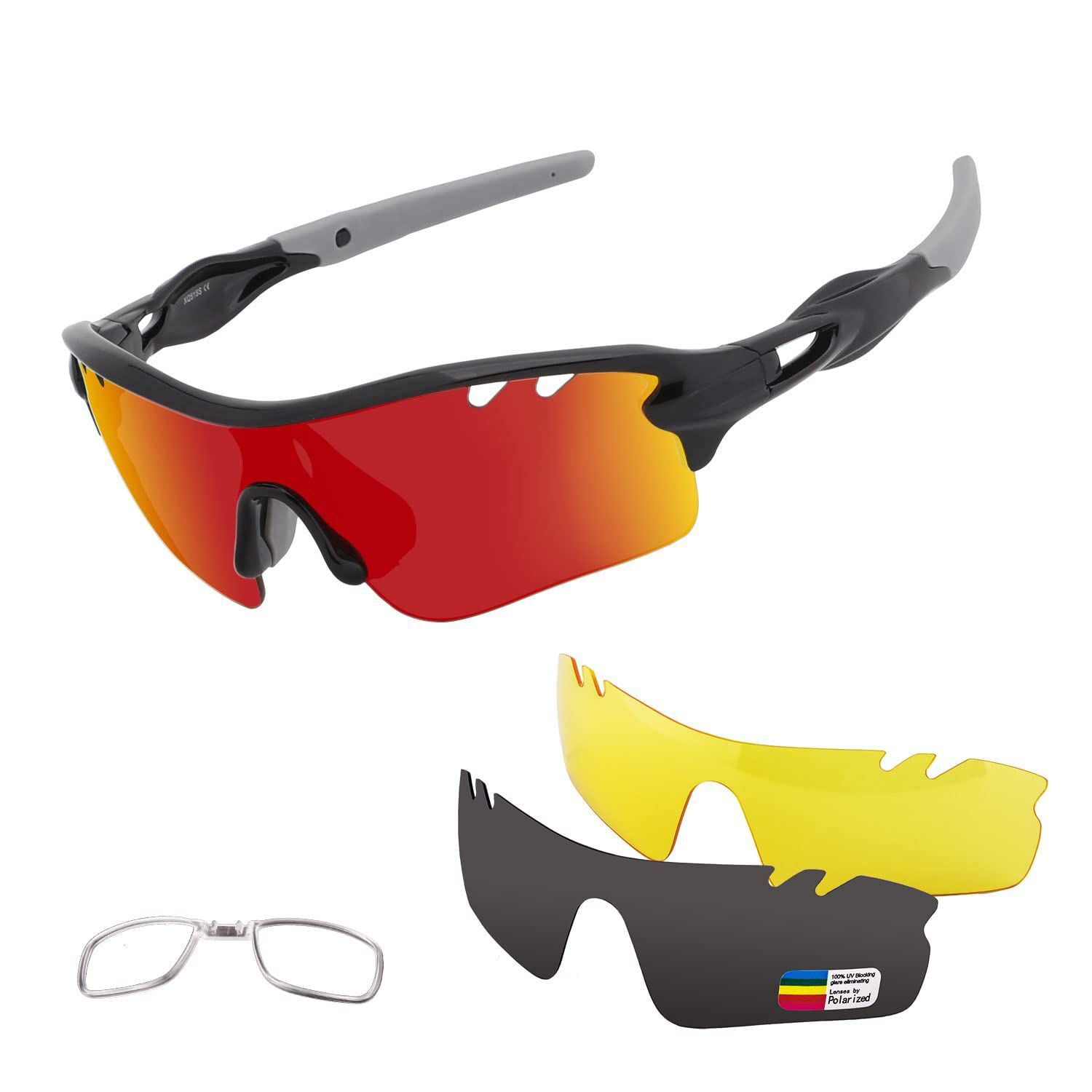 UV Cycling Sunglasses Mens Womens Cycling Glasses Polarized Baseball Sunglasses Sport Sunglasses 3 Interchangeable Lenses 