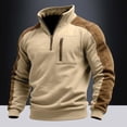 thumbnail image 2 of KHONTS Suede Sweatshirt for Men Western Long Sleeve Quarter Zip Pullover Tops Color Block Stand Collar Shirts with Elbow Patches Khaki XL, 2 of 3