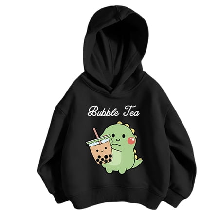 RUTAYY Children Girls Hoodies Casual Cute Print Long Sleeve Drop Shoulder Tops 3-12 Years Loose Fit Soft Comfortable Daily Wear Elegant Fashion Hooded Sweatshirt
