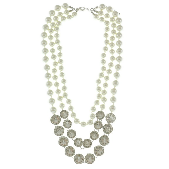 Mi Amore Adjustable Layered-Necklace White/Silver-Tone