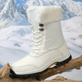 thumbnail image 4 of Hiking Snow Boots for Women Waterproof High Top Lace up Thickened Warm Plush Lace up Winter Outdoor Antislip Mid Calf Booties White Size 9, 4 of 6