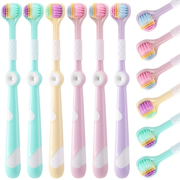 Abaima 6PCS 3 Sided Kids Tooth Brush, Soft Efficient Toddler Toothbrush, Deeply and Thoroughly to Clean Teeth and Gums, Suitable for Adults and Children Toothbrushes