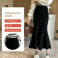 thumbnail image 3 of Fishtail Skirt Elastic High Waist Hip Wrapped Maxi Skirt Solid Color Office Lady Knitting Long Skirt Work Leisure Wear, 3 of 8