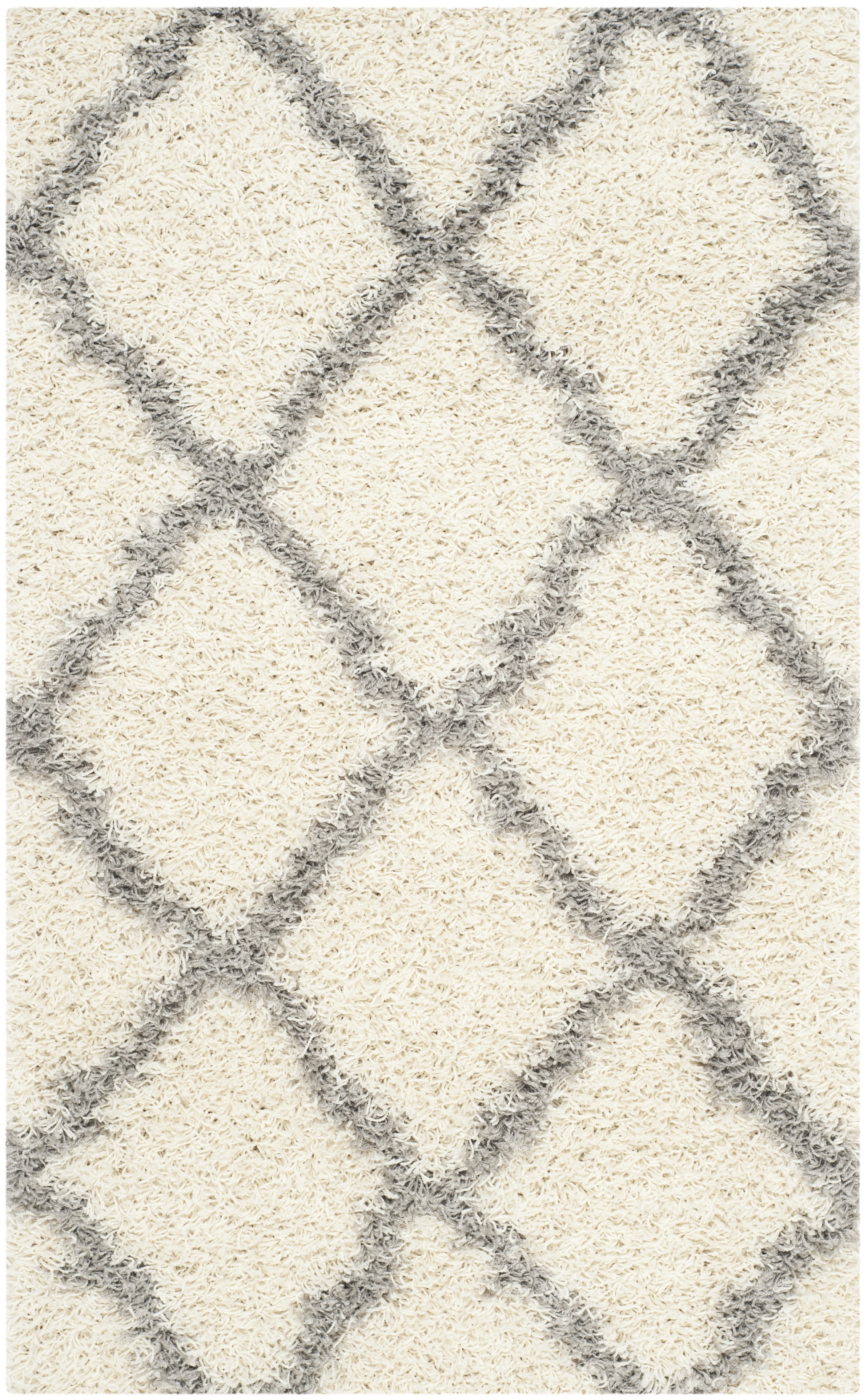 SAFAVIEH Daley Geometric Plush Shag Area Rug, Ivory/Grey, 4' x 6'