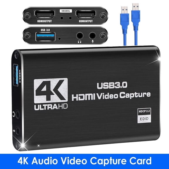 4K Audio Video Capture Card, USB 3.0 HDMI-Compatible Capture Device, Video Converter 1080P 60fps Capture Card for Gaming, Supports Live Video Capture Black By EKIDAZB