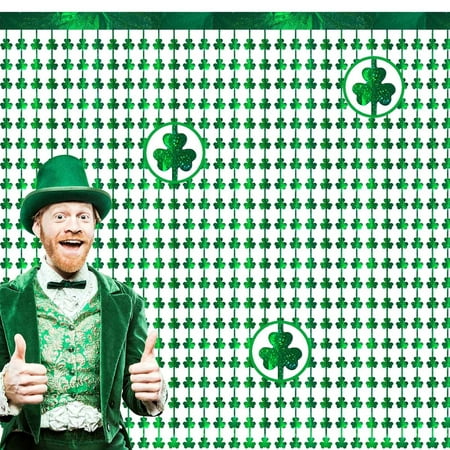 Image of HACHUM 3.2x 6.6ft St Patrick s Day Metallics Foil Fringe Curtain Shamrocks Clovers Shape Tinsels Curtains Streamers Photo Props Backdrops For Irish Party Decorations on Clearance