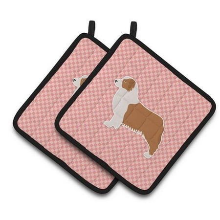 

Australian Shepherd Dog Checkerboard Pink Pair of Pot Holders