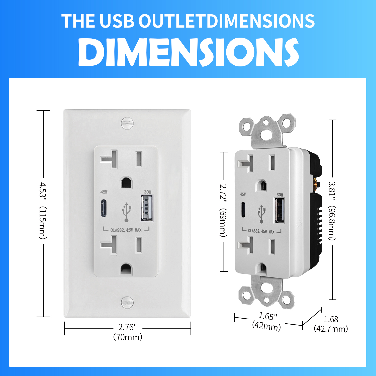 (2-Pack) CirQSafe 20A 125V TR Duplex Wall Outlet with USB-C 45W & USB-A 30W, Smart Chip,  White