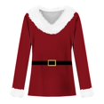 thumbnail image 4 of Pxiakgy Christmas Tops for Women Fluffy Furry V Neck Cute Shirts Long Sleeve Tunic Dressy Fall Winter Loose Fit Pullover Tee Christmas Solid Color Plush Collar Plush Cuffs T Shirt Red L, 4 of 4